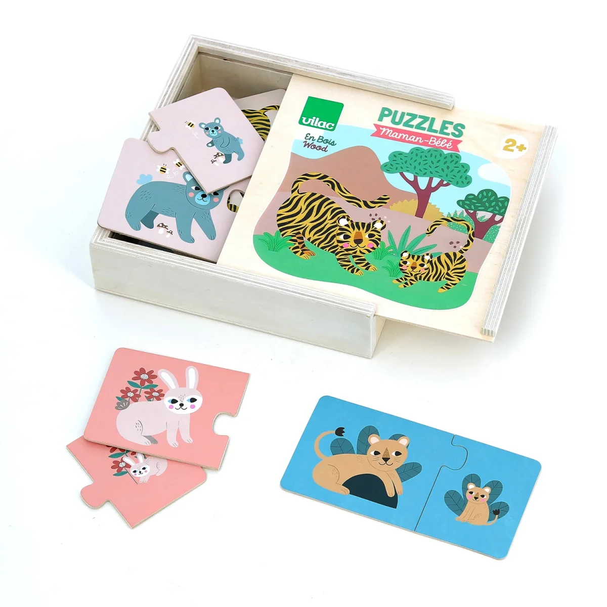 Coffret puzzles en bois 2 ans – Mamans & bébés animaux – Image 4