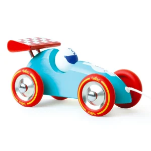 Voiture de course en bois à tirer bleu & rouge – 18 mois+